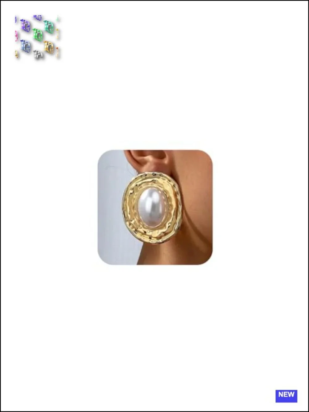 Large Gold Pearls Oval Dangling Earrings for Women Vintage Geometric Two Tone